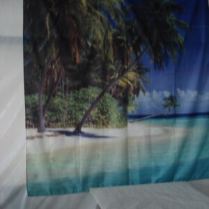 Foto van Deurgordijn met palmen en strand